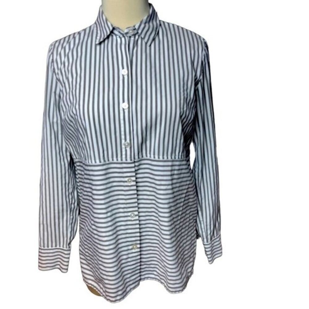J. Jill Striped Cotton Long Sleeve Button Down Shirt, Business, Casual Travel XS